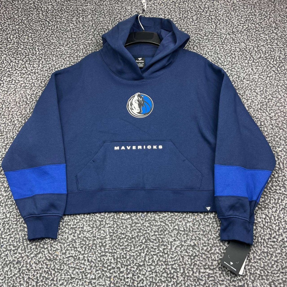 Dallas Mavericks NBA Hoodie Women Medium Navy Blue Fanatics Cropped Pullover New